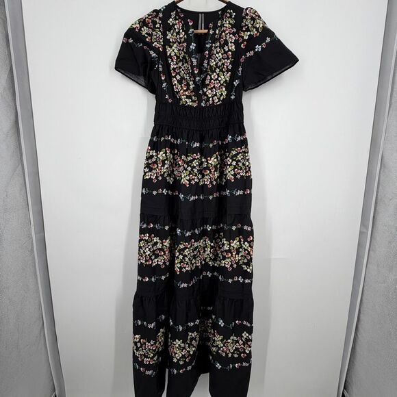 Anthropologie Dresses & Skirts - Anthropologie Black The Somerset Floral Tiered Smocked Cotton Maxi Dress Sz XXS